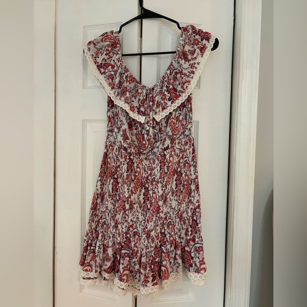 Lost + Wander Red Floral Paisley Dress with Lace trim